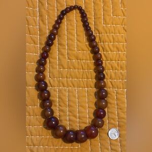 Vintage XL beaded rootbeer Bakelite statement necklace. Heat tested, heavy.